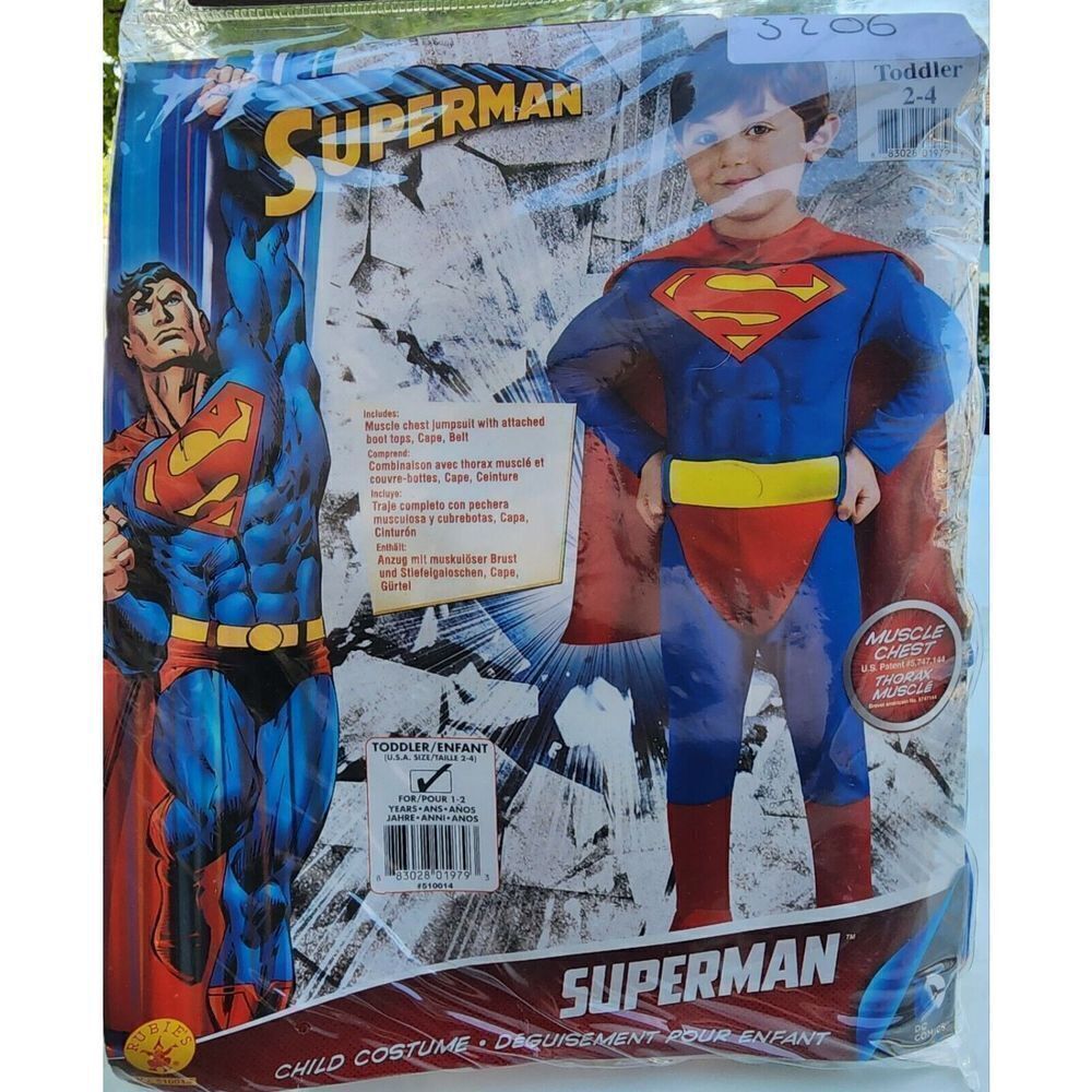 Rubies 510014 Superman Costume Muscle Chest DC Comics Toddler Size 2-4 2T 3T 4T - Picture 2 of 5